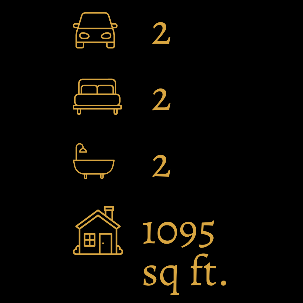 2 parking, 2 bedrooms, 2 bathrooms, 1095 square feet.